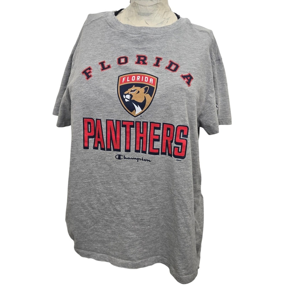 Champion Florida Panthers Graphic T Shirt Gray Large NHL Hockey Tee Med - Large